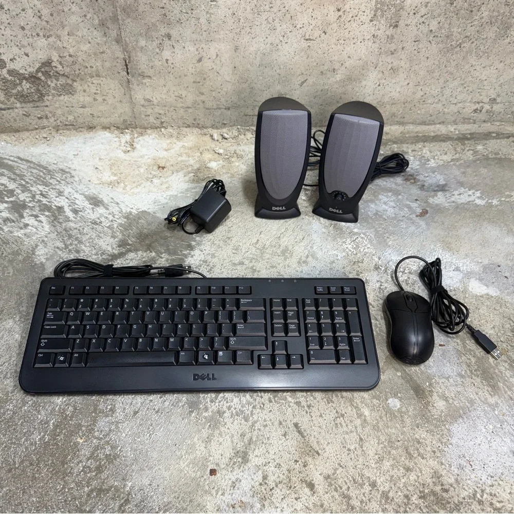 Dell Keyboard Mouse Speakers Bundle SK-8185 A215 USB Desktop PC Set Tested